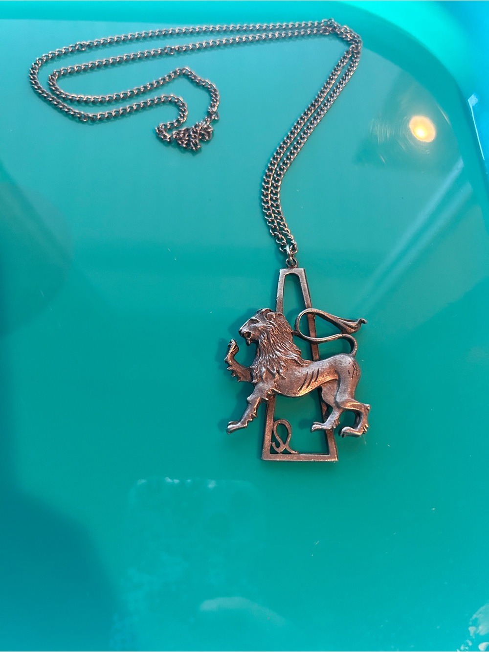 Vintage CATHEDRAL Pewter Pendant Chain Necklace  Lion Leo Horoscope Sign